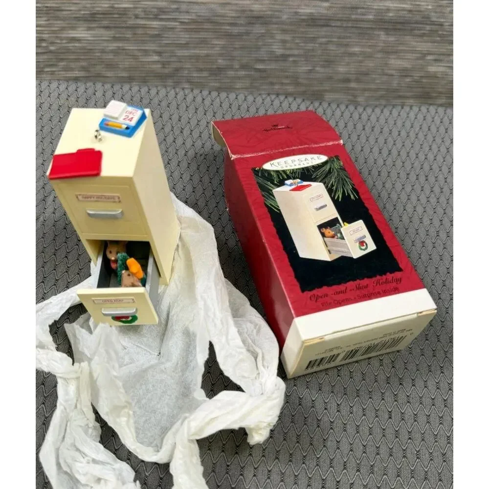 Hallmark 1994 Keepsake Open and Shut Holiday ornament file cabinet office NEW
